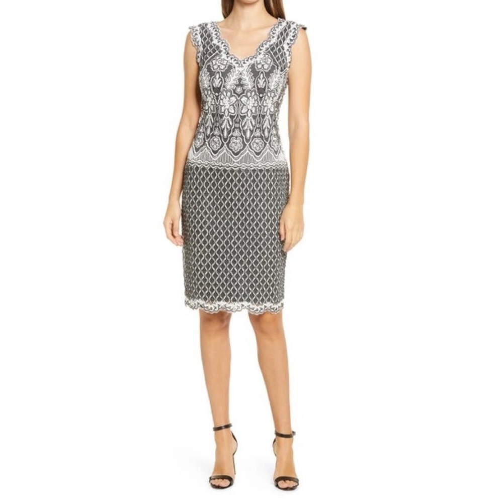 NEW Tadashi Shoji Black & White Corded Lace Sleeveless Cocktail Dress Size 6